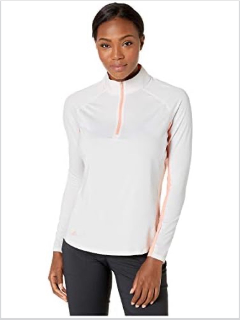 Adidas Performance Long-Sleeve Golf Half-Zip Top - White with Pink - Medium
